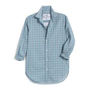 Frank & Eileen Womens M Barry Blue Floral Print Button-Up Shirt Poplin Cotton EU